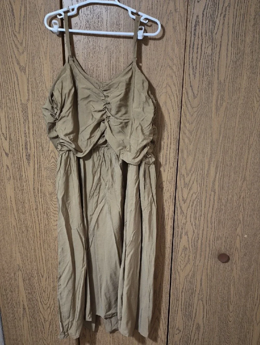 Future Collective Khaki Ruched Button-Front Sundress with Spaghetti Straps Sz 3X - Picture 2 of 3